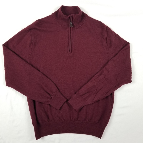 Jos.A.Bank Men Italian Merino Wool Sweater Quarter-zip Fit Pullover Burgundy M - Picture 2 of 8